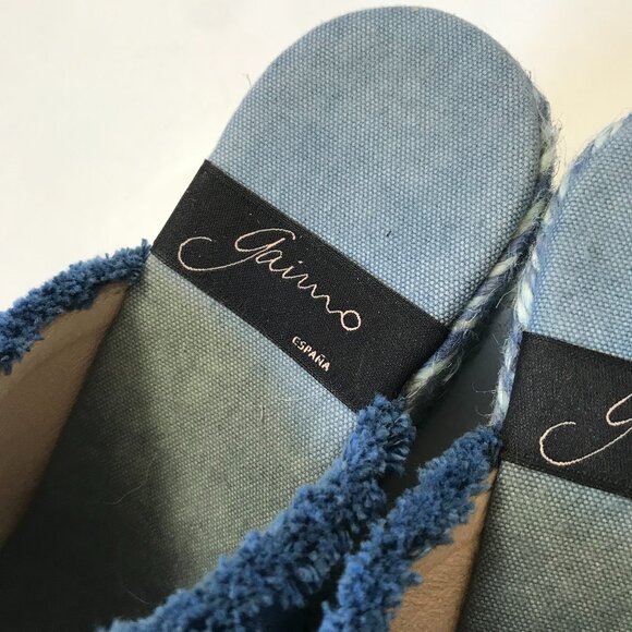 Giamo Denim Chambray Wedge Espadrille Sandals Womens 39 9 Blue Fringe Open Toe - Picture 7 of 11